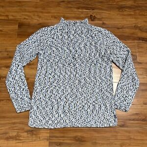 Talbots Mock Neck Sweater Knit Pullover Blue White Black Cotton Blend‎ Womens S